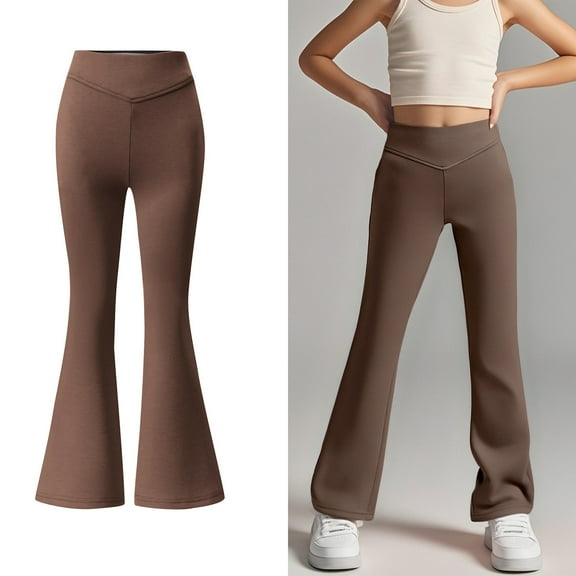 School Pants for Girls Skinny Pants Stretch Pants with Pockets Flare Leg Pants Brown Pants Back To School Clothes Girls Pants Size 7-8 Years Girls Clothes
