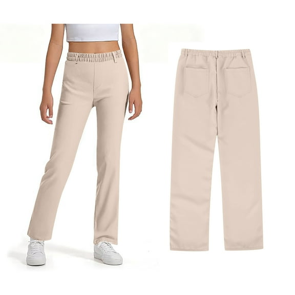 School Pants for Girls Skinny Pants Stretch Pants with Pockets Straight Pants Beige Pants for Girls Back To School Outfits for GirlsTween Girl Clothing 13-14 Years