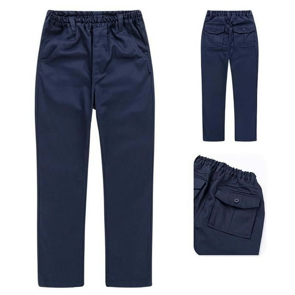 School Pants for Boys Pull On Chino Pants with Pockets Straight Pants Navy Blue Dress Pants for Boys Back To School Outfits Kids Boys Pants
