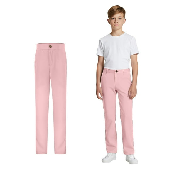 School Pants for Boys Pull On Chino Pants with Pockets Straight Pants Pink Pants for Boys Back To School Outfits Kids Boys Clothes 7-8 Years