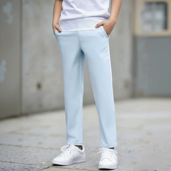 School Pants for Boys Pull on Chino Pants with Pockets Straight Pants Kids Blue Pants Boys Back to School Clothes Kids Preppy Clothes 7-8 Years