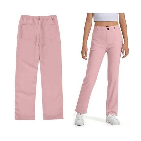 School Pants for Girls Skinny Fit Stretch Pants with Pockets Straight Pants Girls Pink Pants Back To School Clothes Kids Girls Pants Size 9-10 Years