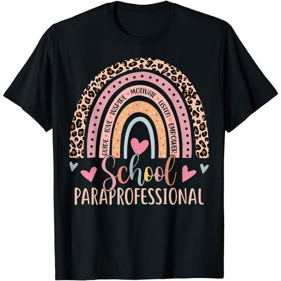 School Paraprofessional Rainbow Leopard Print Funny School T-Shirt