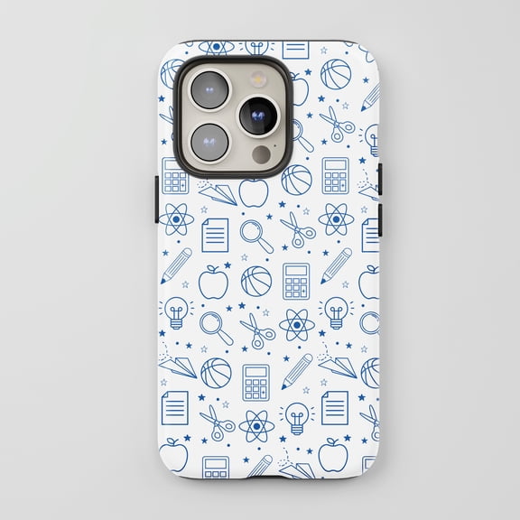 School Pattern For All iPhone Series Protective Phone Case Doodle Style Blue White