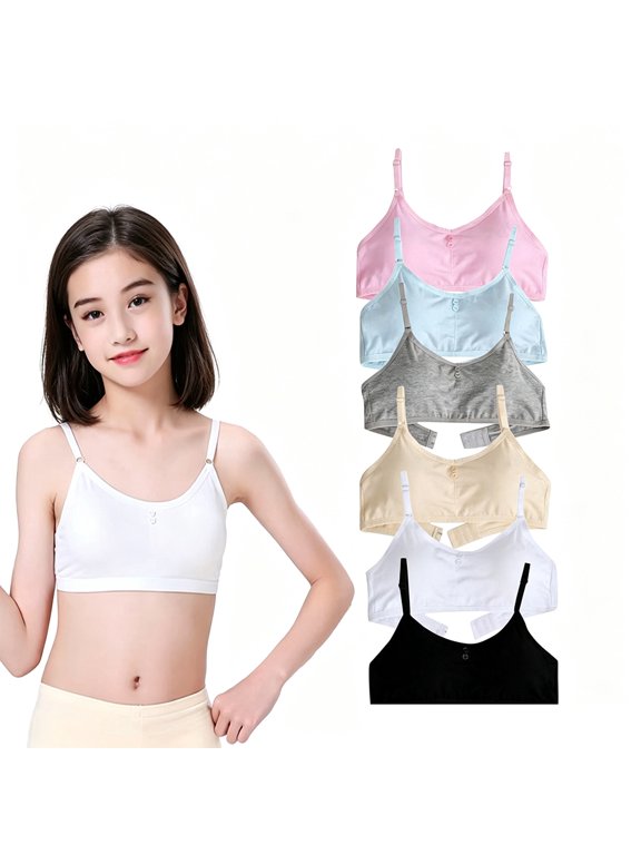 School & Play Dual-Use Stretch Cotton First Bra Teenagers 10 to 16 Wire-Free Soft Light Padding, Custom Adjustable Slim Straps Hypoallergenic Comfort Undies All Casual Activities