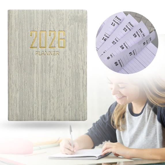 School Pocket Notebook Organizer 2026, Daily Planner with Travel Diary Function, Compact and Portable Notebook for Students, Teens, Teachers, Home, Office, Memo, and Planning, Beige