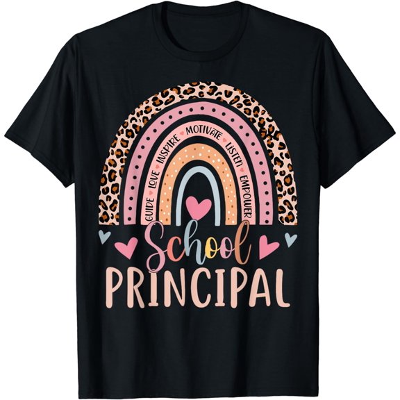 School Principal Rainbow Leopard Funny School Principal T-Shirt