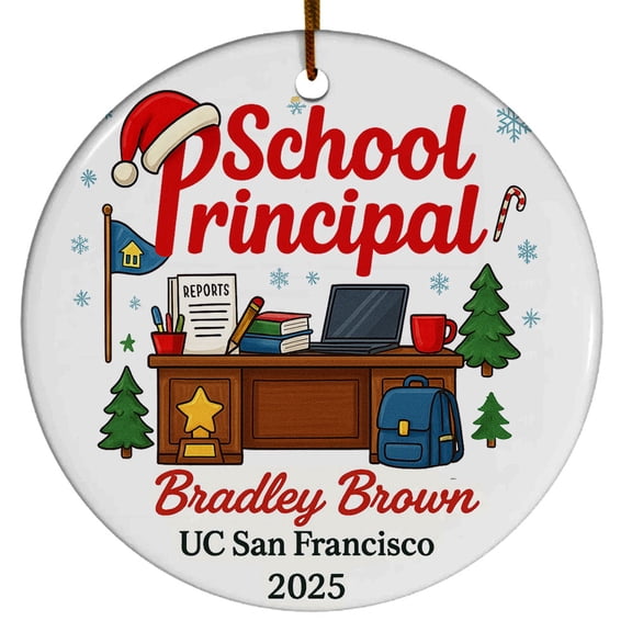 School Principal Student Ornament, Christmas Ornament 2025, Personalized Gift for School Principal Student with School Name Year, Class of 2025 Keepsake for Him or Her