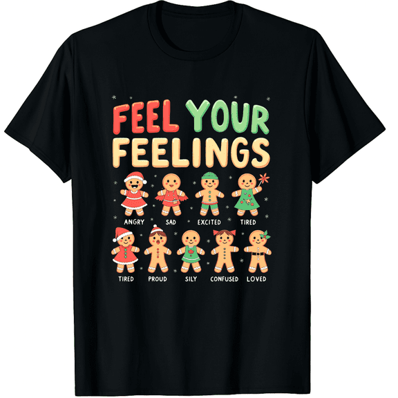 School Psychologist Christmas All Feelings Are Okay Graphic Black T-Shirt for Men and Women