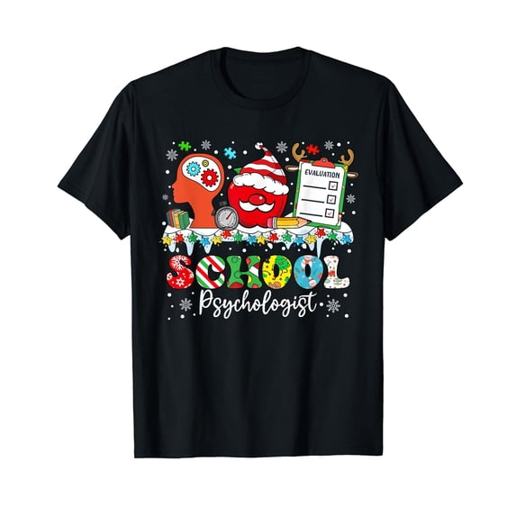 School Psychologist Santa Reindeer Xmas Lights Christmas T-Shirt