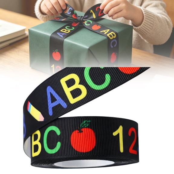 School Ribbon Teacher Appreciation Ribbon For Gifts Ribbon For Crafts Teacher Ribbon For Wrapping ABC Pencil Ruler Ribbon Decorations (each Roll 0.87in×5yd)
