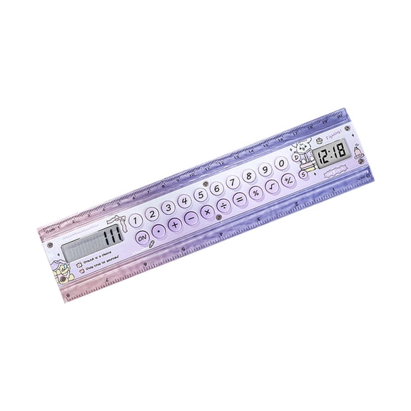 School Ruler Calculator with Clock Display, 8 Digit LCD and 15 cm/5.9 inch Scale for Study Tables and Desk Routines