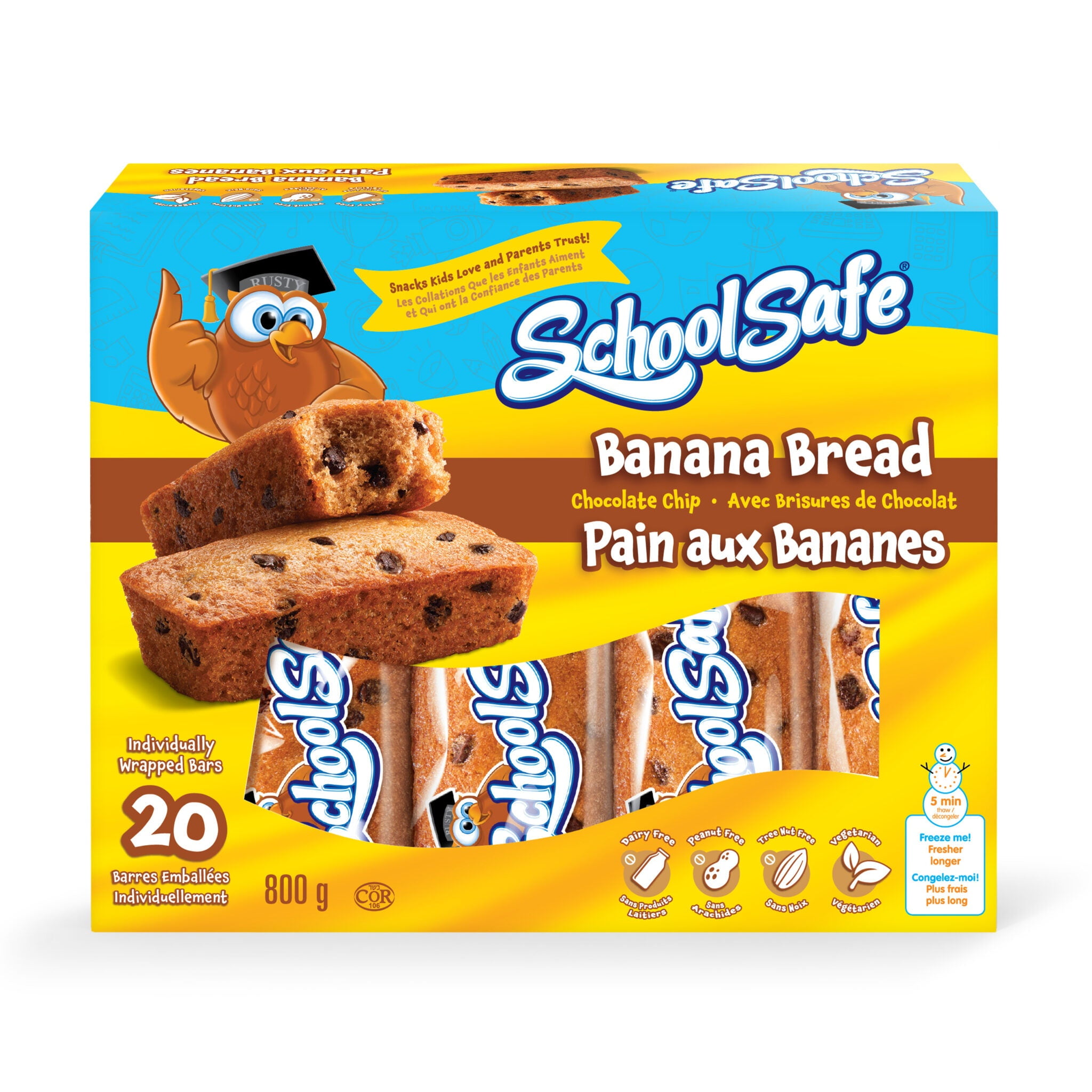 School Safe Chocolate Chip Banana Bread Bars, 20ct., 800g/1.8 lb., Box