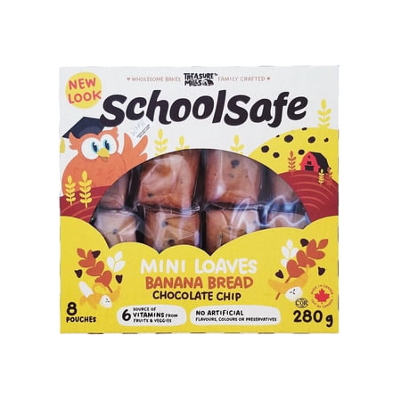 School Safe Chocolate Chip Banana Bread Mini Loaves 280g/8 Bars - Nut-Free Snacks
