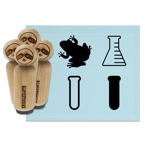School Science Class Beaker Test Tube Frog Rubber Stamp Set for Scrapbooking Crafting Stamping - Medium 1 Inch