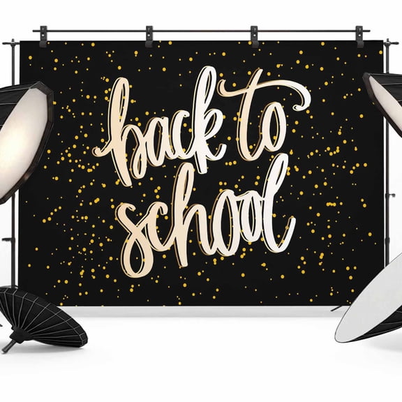 School Season Black Photography Backdrop 7x5FT, Modern Back To School Gold Shining Star Photo Backdrops, Background for Photography Studio Photo Studio Background, Back Drop for Photoshoot
