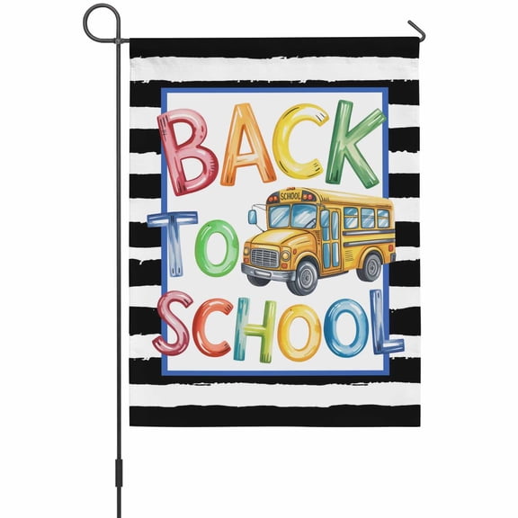 School Season Bus House Flag 28 x 40 Inches, Watercolor Back To School Yellow Bus Black White Stripe Weather Proof Outdoor Patio Flags Double Sided Small House Decoration for Yard Lawn Outside Home