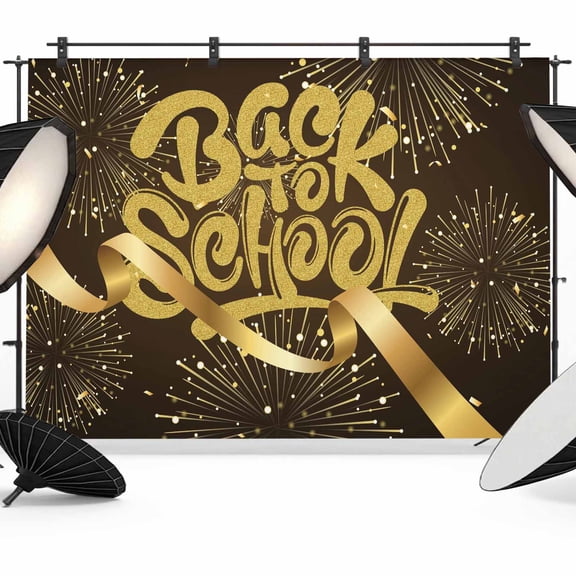 School Season Gold Firework Photography Backdrop 7x5FT, Modern Back To School Night Fireworks Ribbon Photo Backdrops, Background for Photography Studio, Back Drop for Photoshoot
