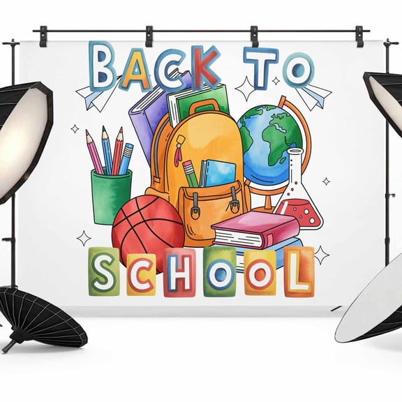 School Season Photography Backdrop 7x5FT, Cartoon Colorful Back To School Schoolbag Pencil Crayon Book Photo Backdrops, Background for Photography Studio, Back Drop for Photoshoot