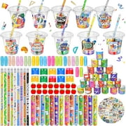 24 Set Back to School Gifts for Students, Welcome Back to School Gifts Pencil Grips Sharpeners Erasers Stickers Slap Bracelets Cups with Lids for Students