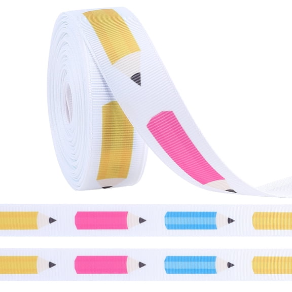 School Season Theme Polyester Printed Grosgrain Ribbon for Gift Wrapping Pencil 7/8 inch(22mm) 10 yards/roll diy