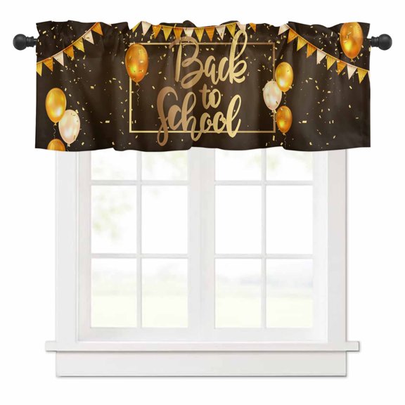 School Season Valances for Windows Back To School Letter Print Ribbon Balloon Rod Pocket Curtain Valance Window Treatment Short Curtains for Kitchen Living Room, 42"x12"