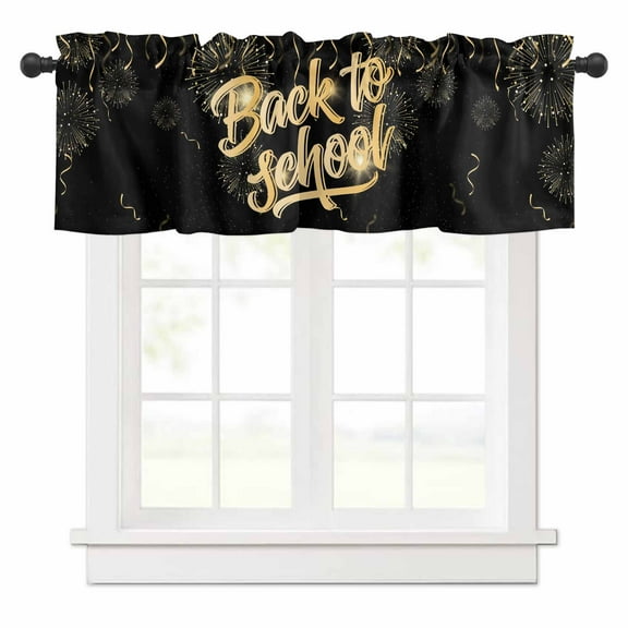 School Season Valances for Windows Modern Back To School Letter Print Ribbon Rod Pocket Curtain Valance Window Treatment Short Curtains for Kitchen Living Room, 42"x12"