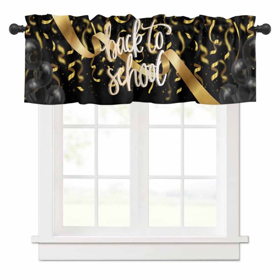 School Season Valances for Windows Simple Back To School Ribbon Balloon Rod Pocket Curtain Valance Window Treatment Short Curtains for Kitchen Living Room, 60"x14"