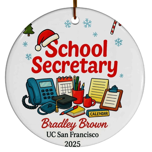 School Secretary Student Ornament, Christmas Ornament 2025, Personalized Gift for School Secretary Student with School Name Year, Class of 2025 Keepsake for Him or Her