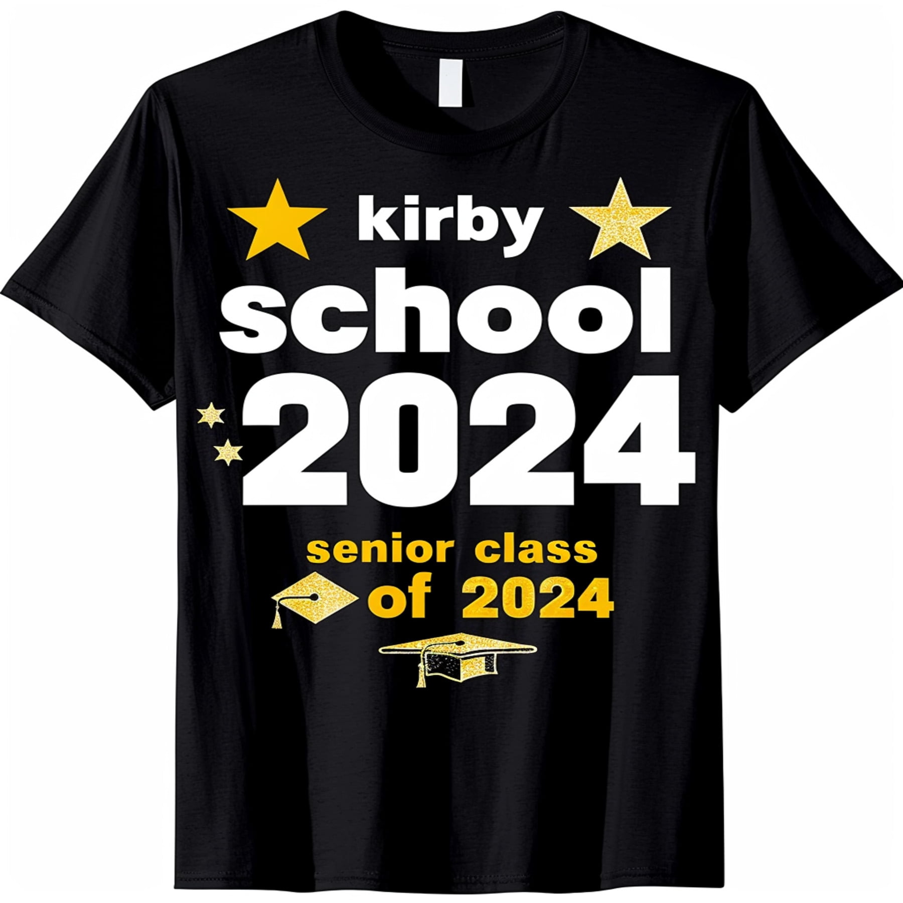 School Senior Class Of 2024 Black TShirt With Stars Graduation Caps And school-senior-class-of-2024-black-tshirt-with-stars-graduation-caps-and