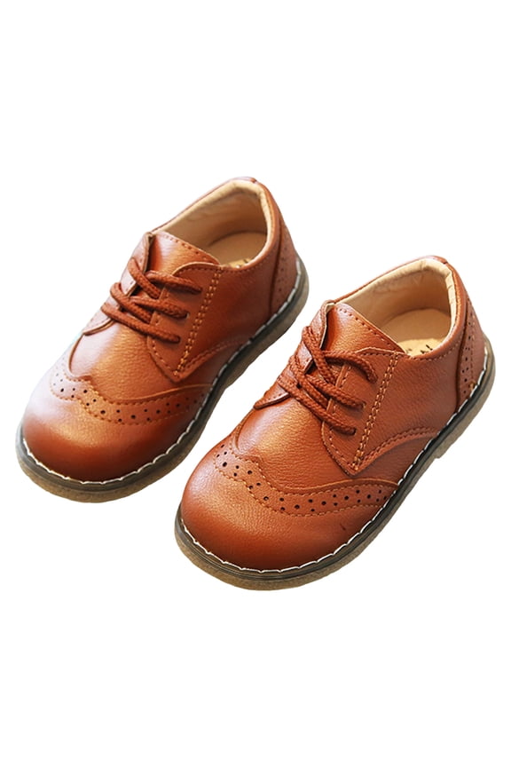 School Shoes for Boys Girls Round Toe Lace up Kids Oxford Dress Shoes Casual Flat Shoes PU Leather Loafers Brown 6 Toddler