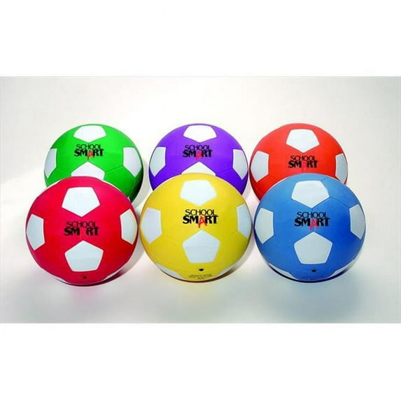 School Smart 016192 Nylon Winding & Butyl Rubber Bladder Soccer Ball Set, No 5, Multiple Color, Set Of 6