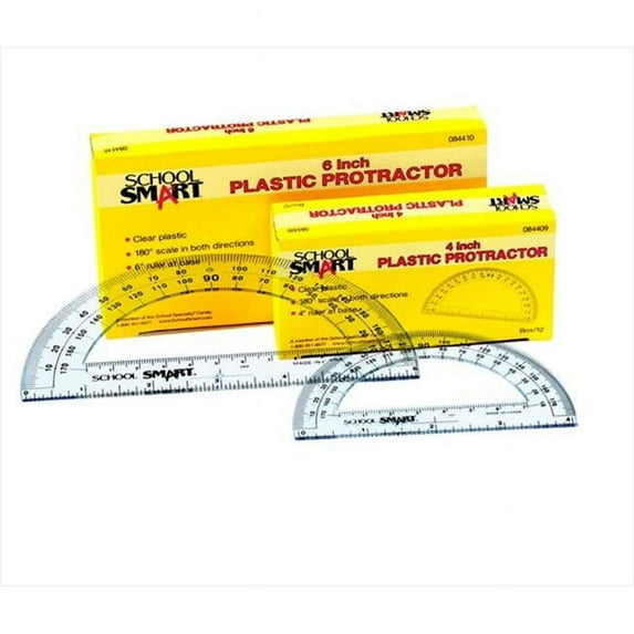 School Smart 084409 0 - 180 Deg Protractor With 4 In. Ruler, Pack 12