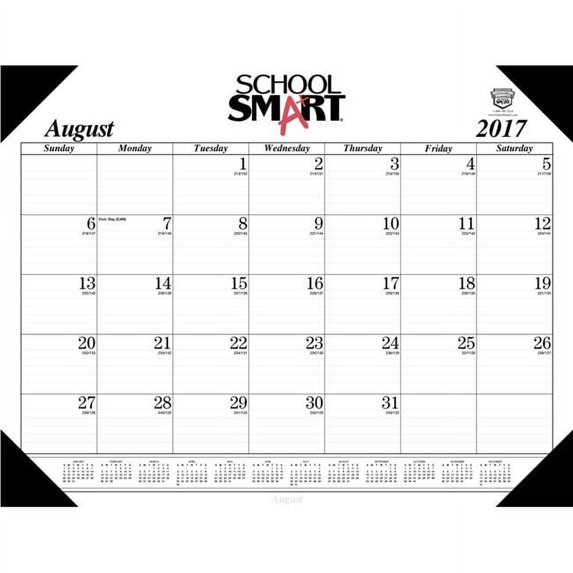 School Smart 17-Month Desk Pad Calendar, 2017 to 2018, 22 x 17 Inches