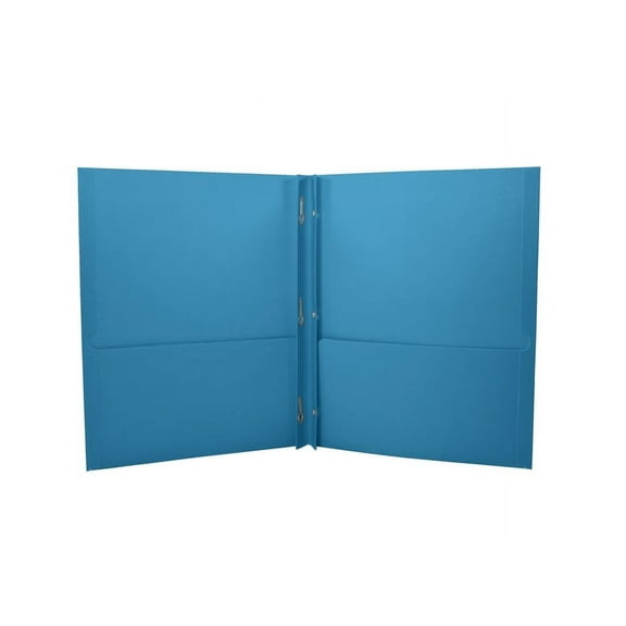 School Smart 2 Pocket Folder with Fasteners, Light Blue, Pack of 25