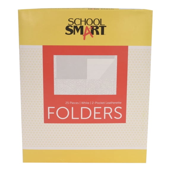 School Smart 2-Pocket Folders, White, Pack of 25