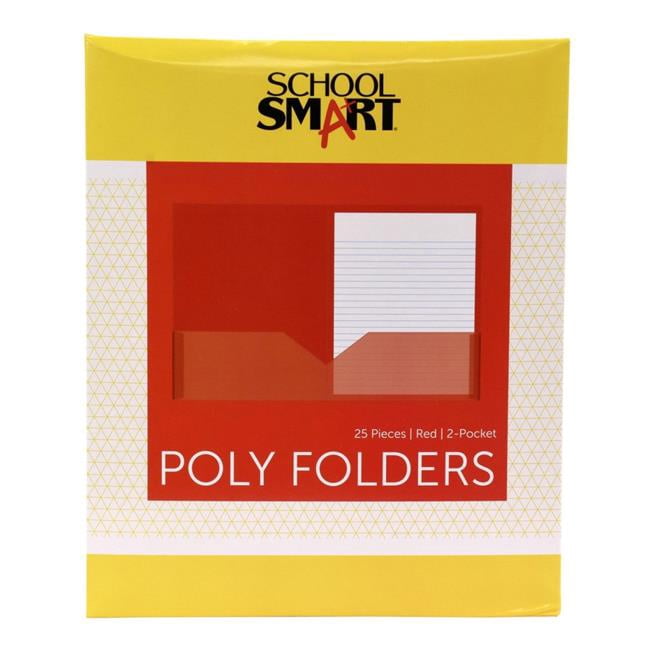 School Smart 2019637 Heavyweight Two-Pocket Poly Folder, Red - Pack of 25