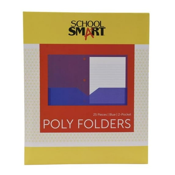 School Smart 2-Pocket Poly Folders with 3-Hole Punch, Blue, Pack of 25