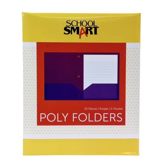 School Smart 2-Pocket Poly Folders with 3-Hole Punch, Purple, Pack of 25