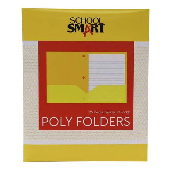 School Smart 2019626 Heavyweight Two-Pocket Poly Folder with Three-Hole Punch, Yellow - Pack of 25