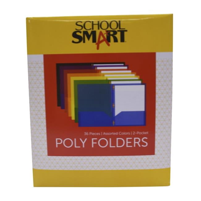 School Smart 2019641 Heavyweight Two-Pocket Poly Folder with Fasteners, Assorted Color - Set of 36