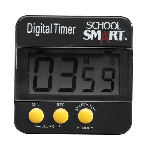 School Smart Big Digit Count up/Count Down Timer, Large LCD, (1) AAA Battery, 2-1/2 X 2-1/2 in, Black