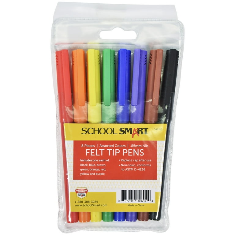 School Smart Felt Tip Pens, Water Based Ink, Fine Tip, Black, Pack