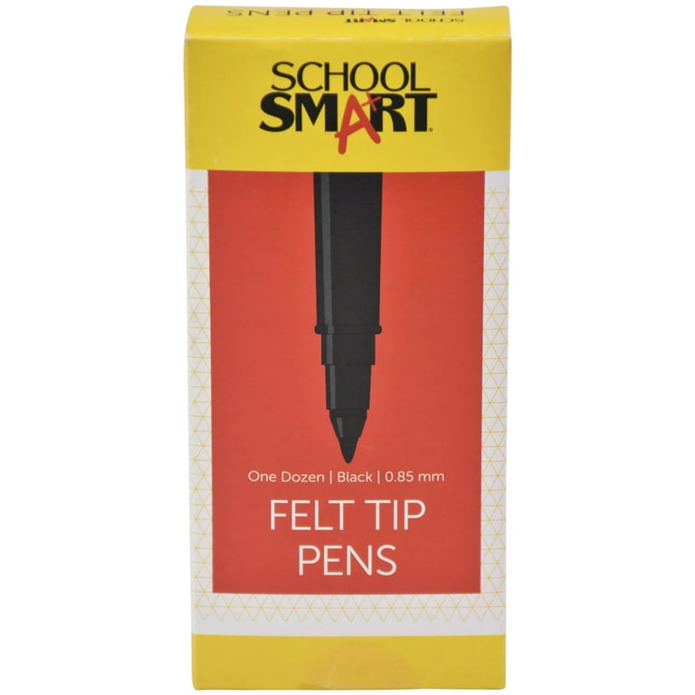 School Smart Felt Tip Pen Marker, Water Based Ink Fine Tip, Black, Pack of  12 