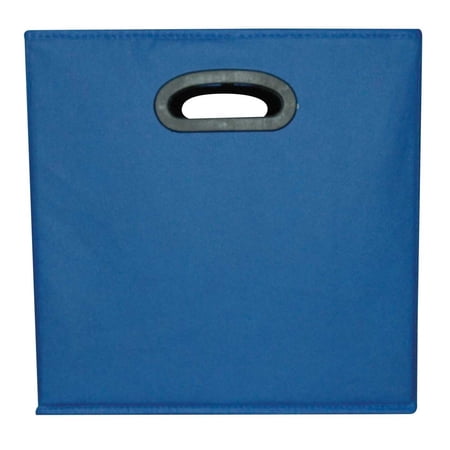 school smart 1475342 collapsible storage bin with oval grommet, fabric, blue/black