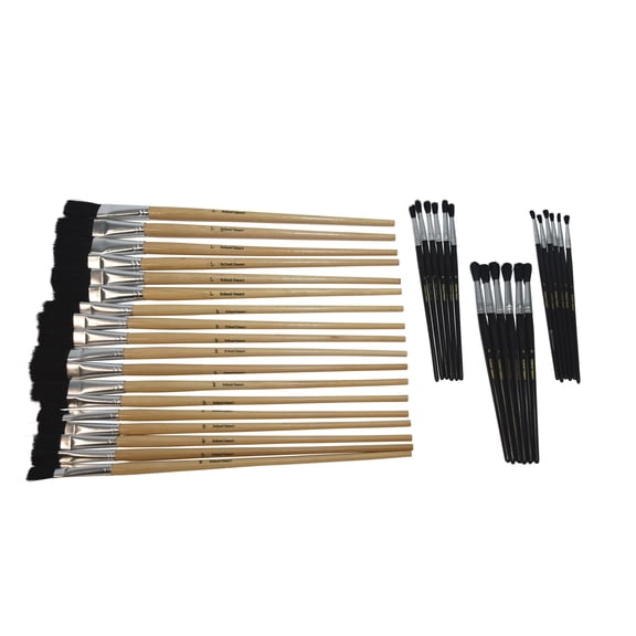 School Smart 085777 Intermediate Black Bristle Camel Hair Long Wood Handle Paint Brush Set