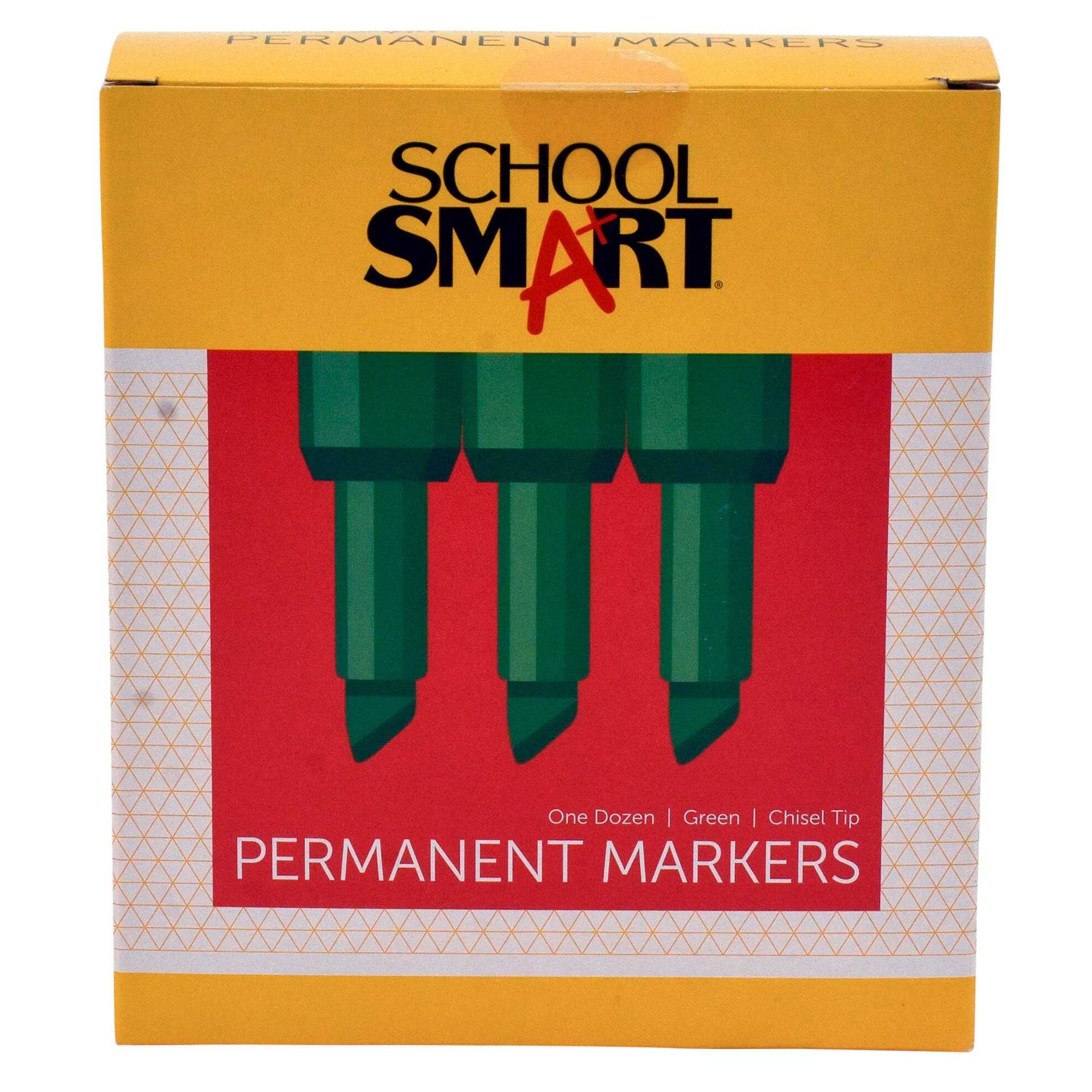 School Smart Non-Toxic Permanent Markers, Broad Chisel Tip, Green, Pack of 12 - image 1 of 4