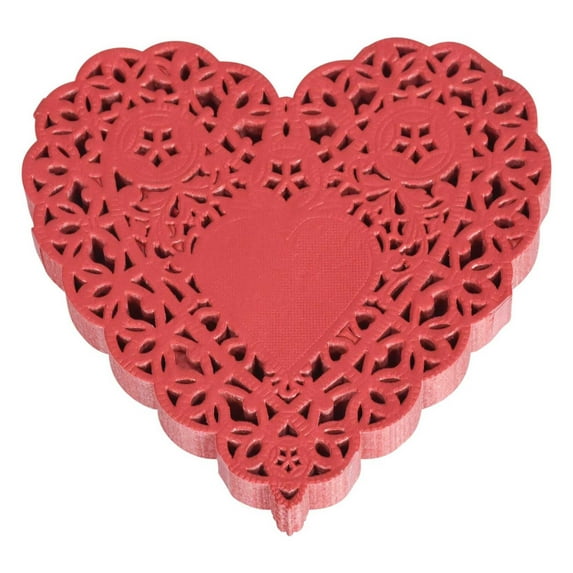 School Smart Paper Die-Cut Heart Lace Doily, 4 Inches, Red, Pack of 100