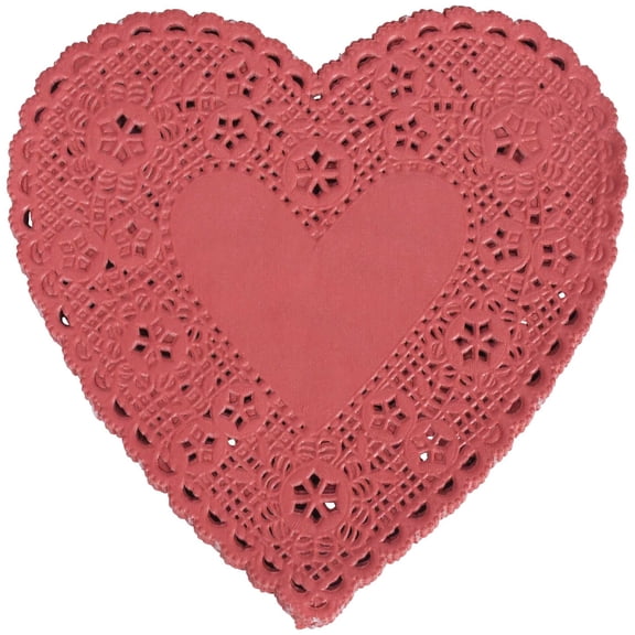 School Smart Paper Die-Cut Heart Lace Dolly, 6 Inches, Red, Pack of 100