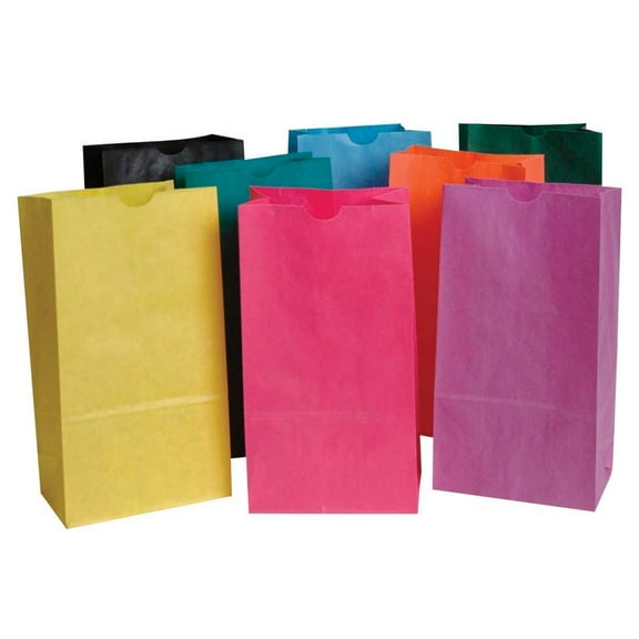 School Smart Flat Bottom Paper Bag, 6 x 11 Inches, Assorted Color, Pack of 28